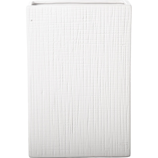 Urban Trends collection 11037 ceramic Rectangle Vase with Engraved Brushed Lattice Design Body  Matte White - Large