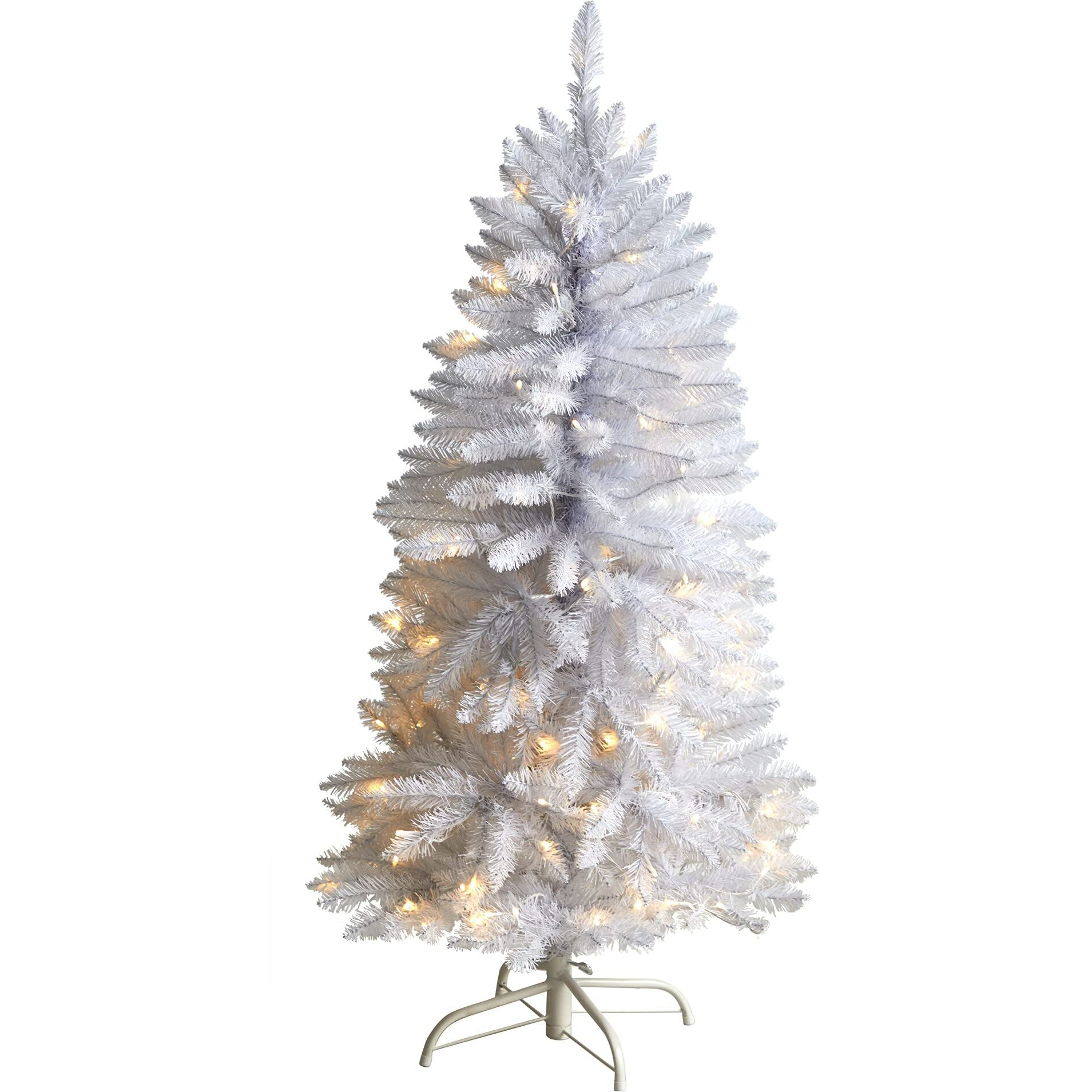 Nearly Natural T3358 4 ft Slim White Artificial christmas Tree with 100 Warm White LED Lights & 293 Bendable Branches