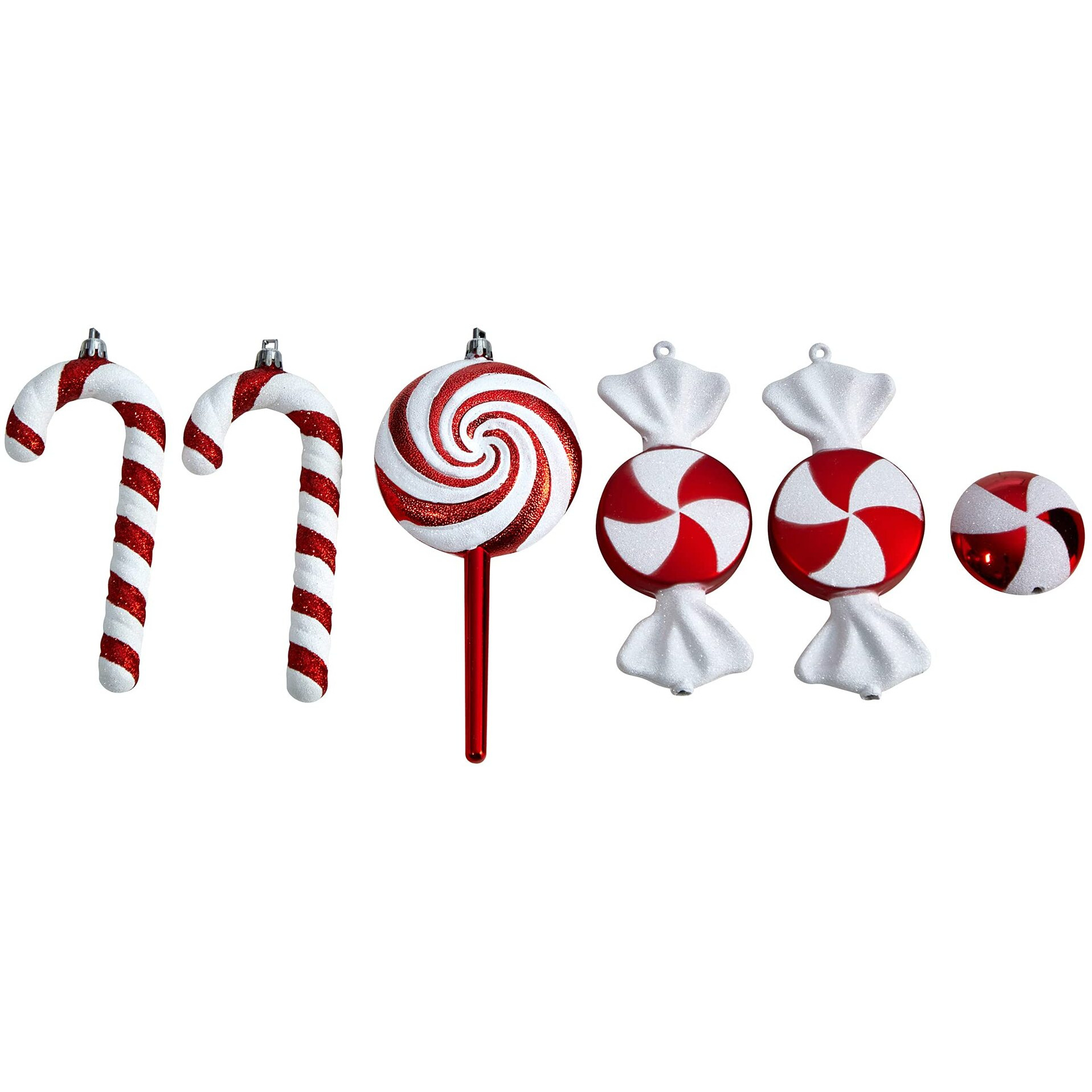 Nearly Natural D1050 7 ft candy cane Holiday christmas Deluxe Shatterproof Ornament&44 Assorted color - Set of 6