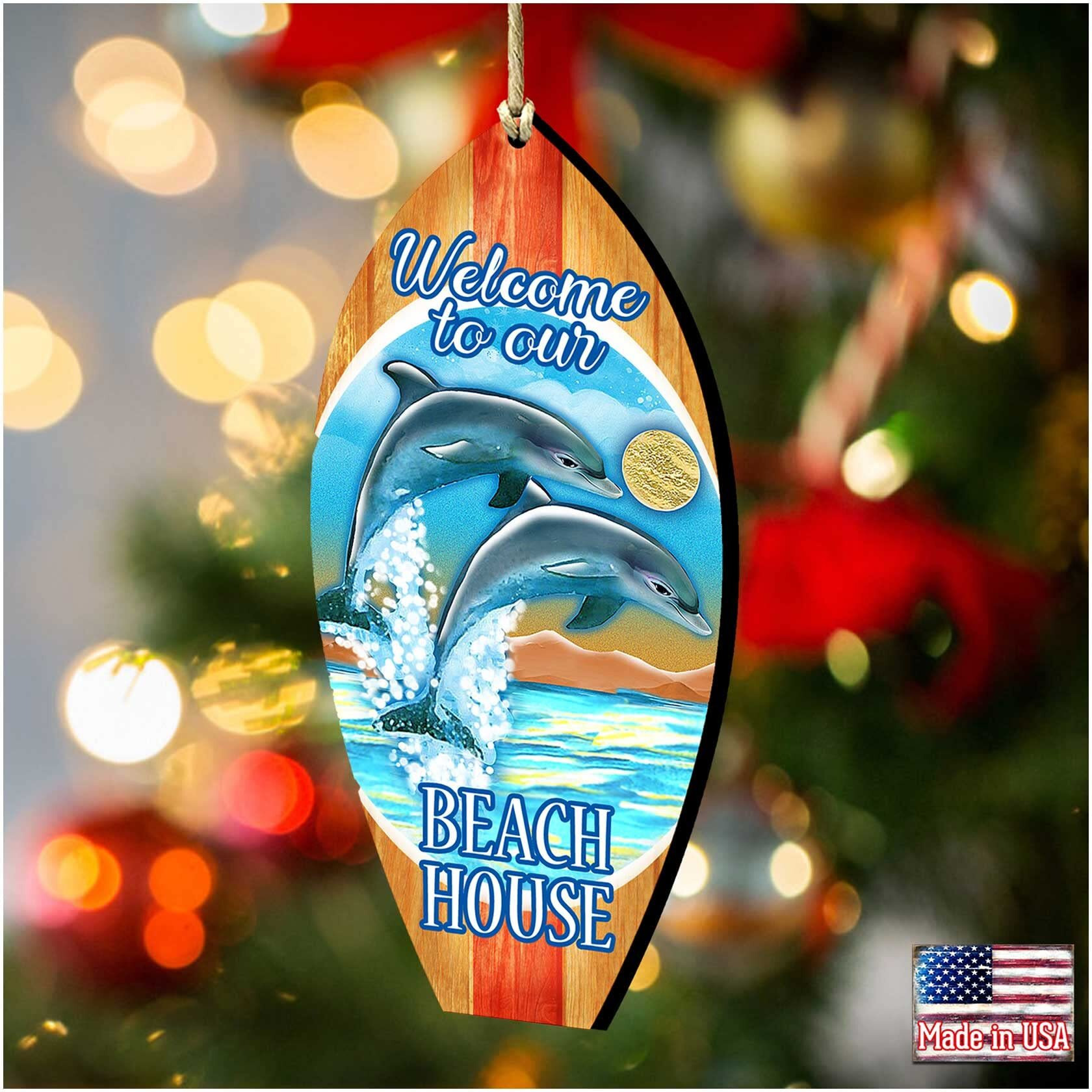 gDeBrekht 8114070 Dolphins Surfboard Wooden christmas Ornament Set of 2
