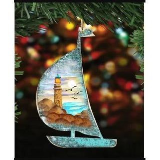 gDeBrekht 8198524 Lighthouse Scenic Boat Scenic Wooden christmas Ornament Set of 2