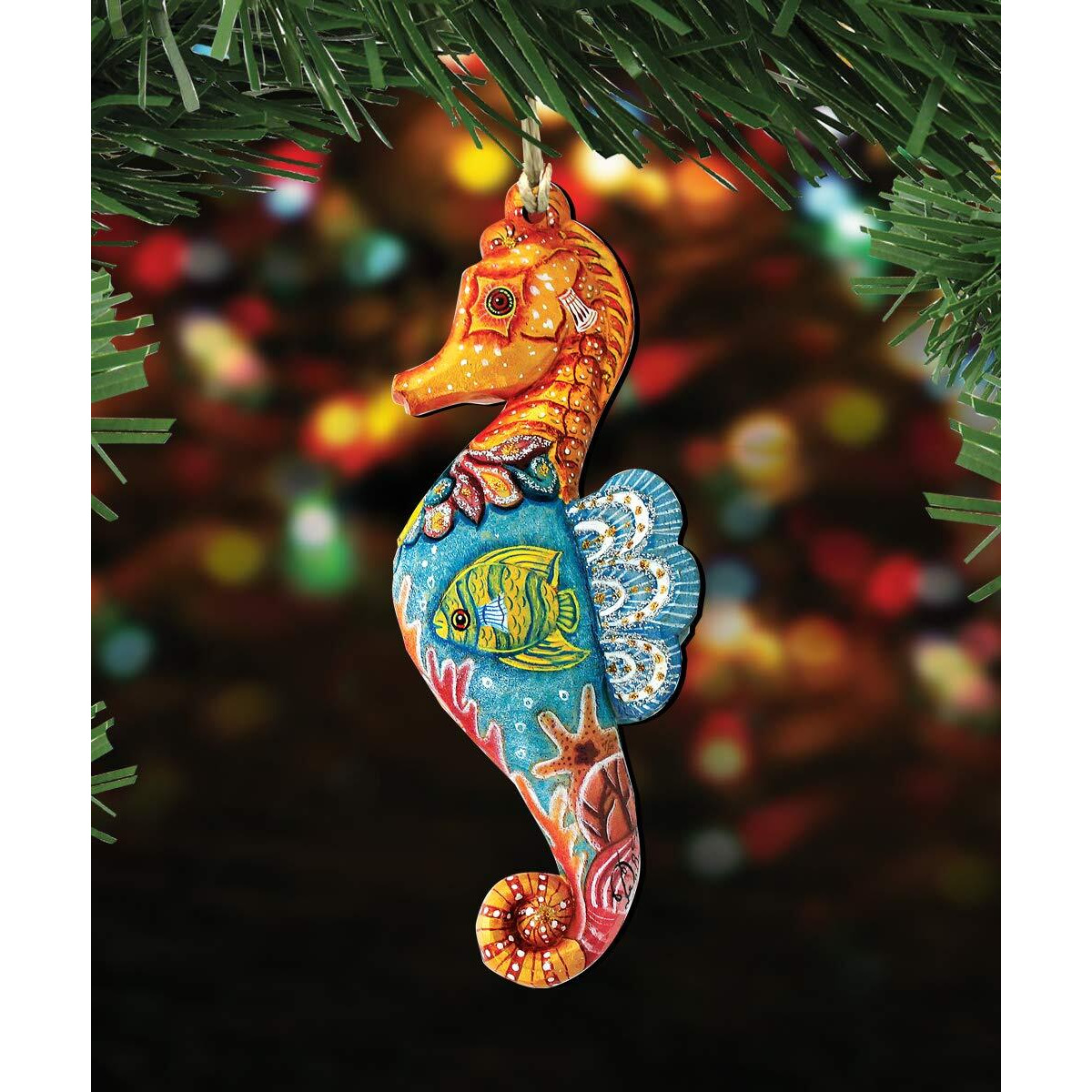 gDeBrekht 8126111 Seahorse Wooden christmas Ornament Set of 2