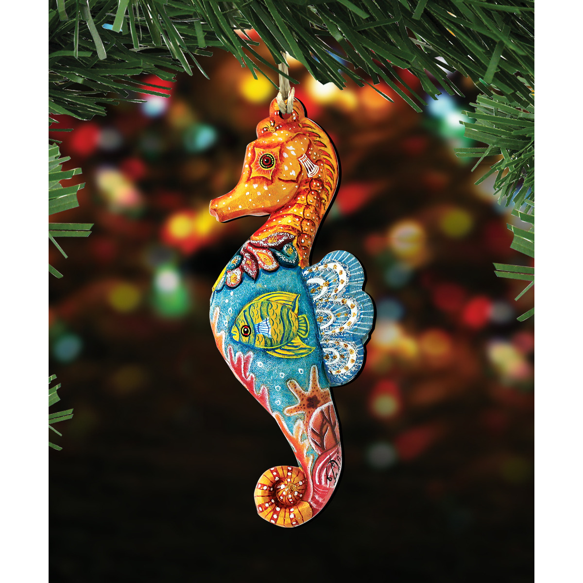 gDeBrekht 8126111 Seahorse Wooden christmas Ornament Set of 2