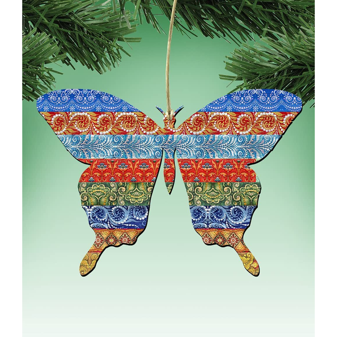 gDeBrekht 8198718 Qulited Buttefly Wooden Ornament Set of 2