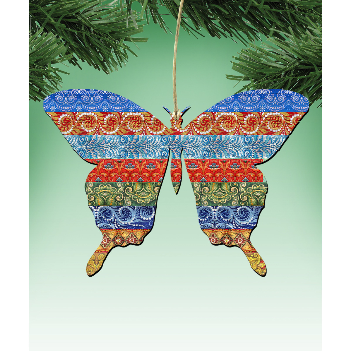 gDeBrekht 8198718 Qulited Buttefly Wooden Ornament Set of 2