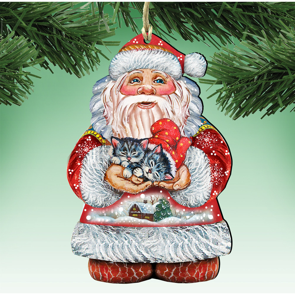 gDeBrekht 8117808 18 x 24 in Kitten Holiday Santa Wooden christmas Ornament Set of 2