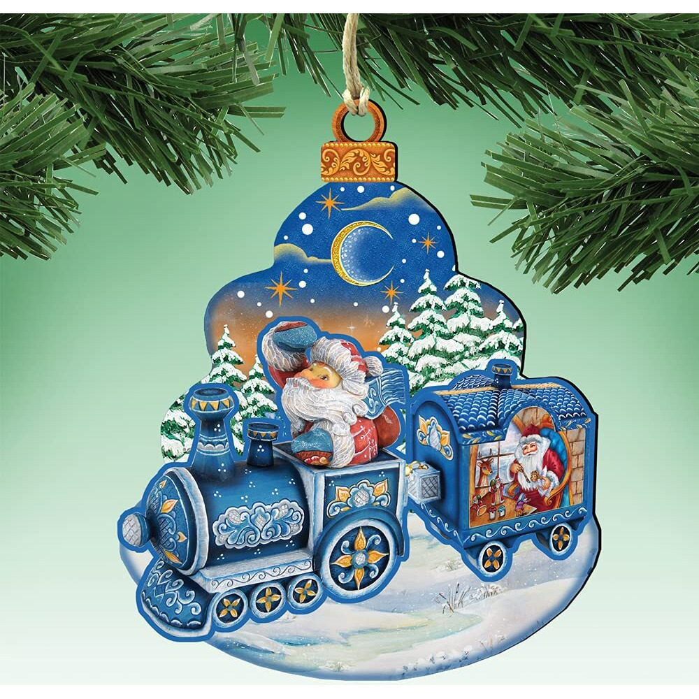 gDeBrekht 8112180 christmas Train Wooden Ornament Set of 2