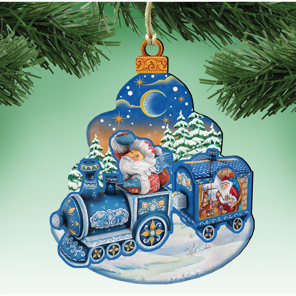 gDeBrekht 8112180 christmas Train Wooden Ornament Set of 2