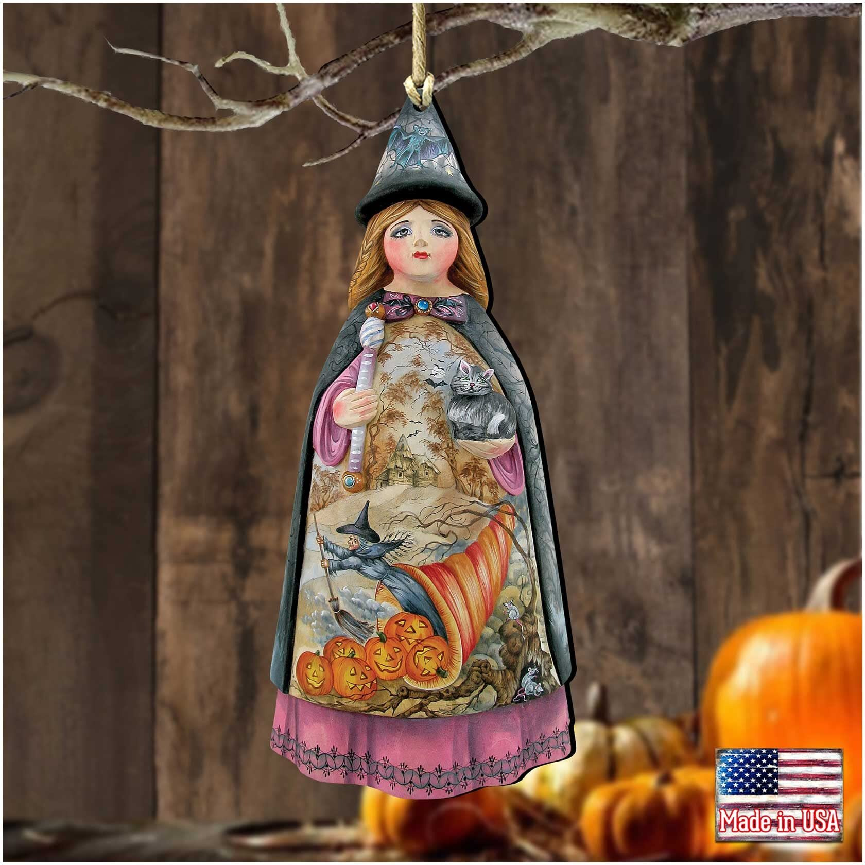 gDeBrekht 8114170 Halloween Witch Wooden Ornament Set of 2