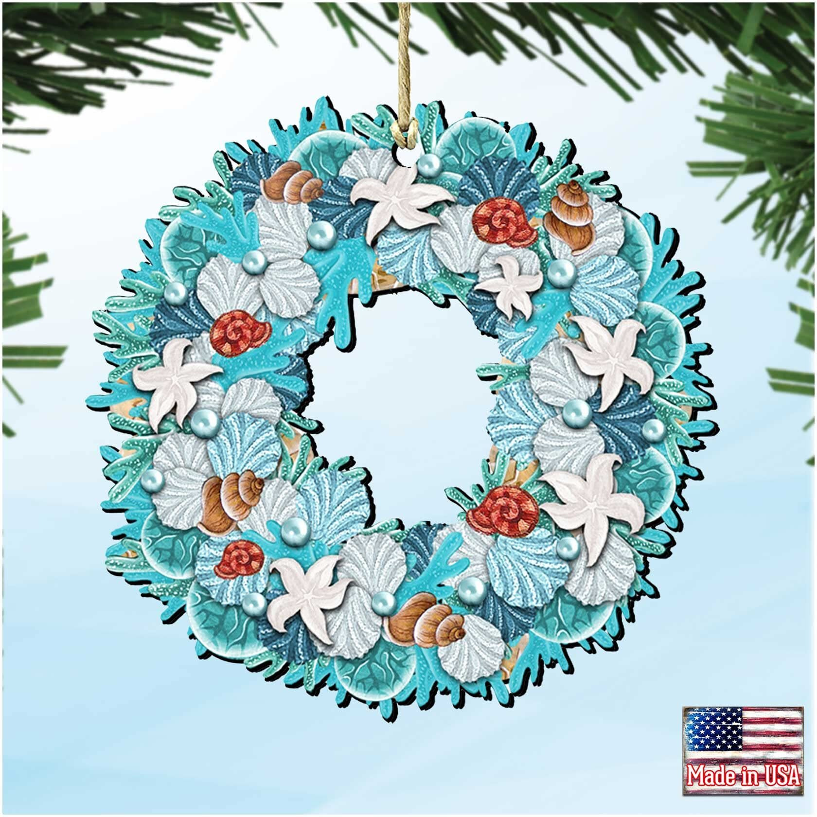 gDeBrekht 8185306 coastal Wreath Wooden Ornament Set of 2