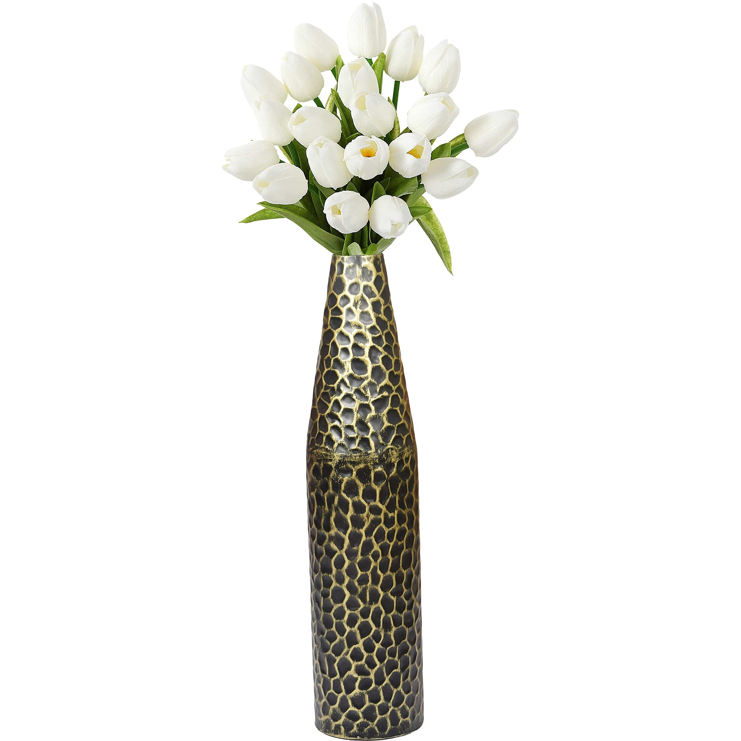 Uniquewise QI004130L 475 x 20 in Hammered Metal Two Tone Decorative centerpiece Flower Table Vase&44 Black & gold