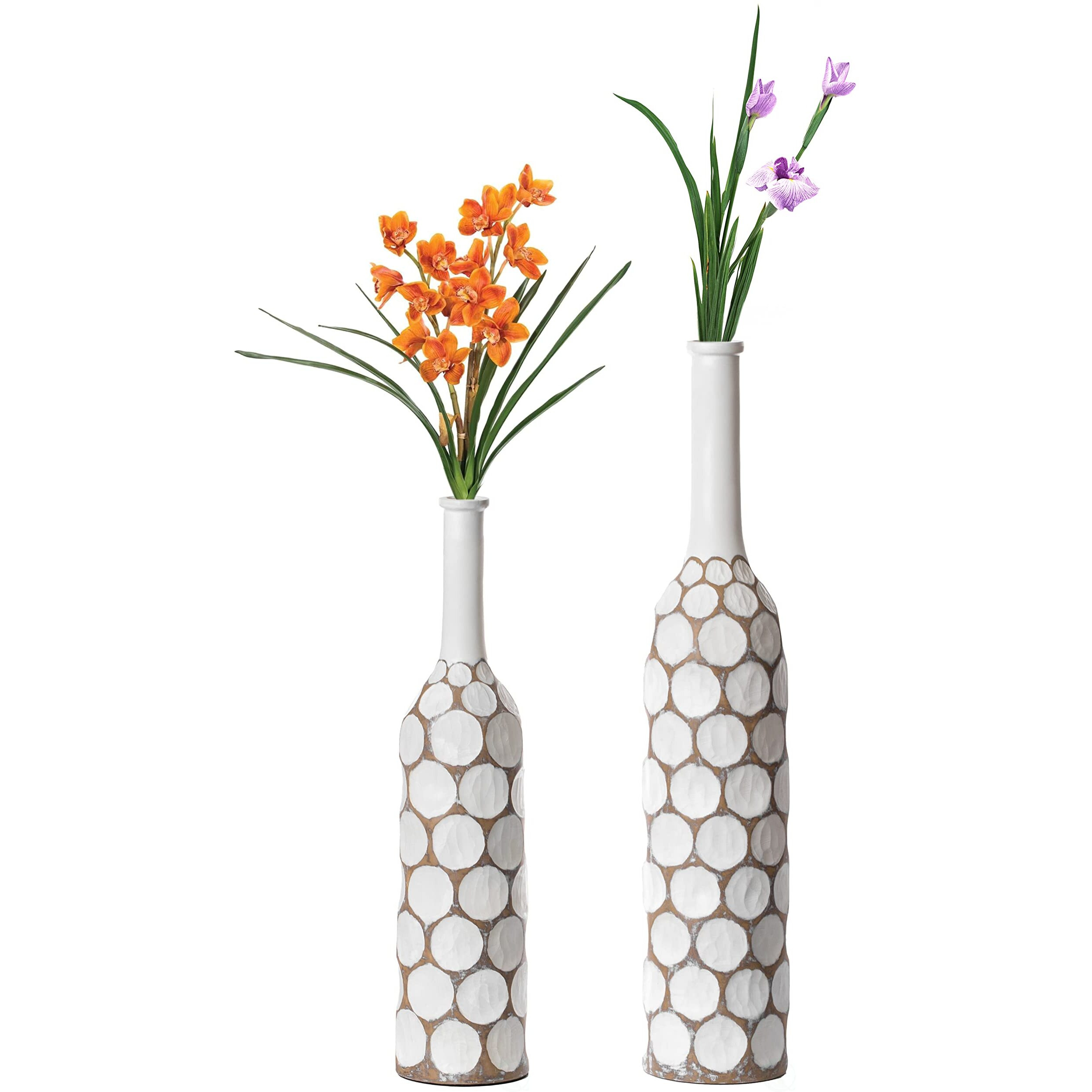 Uniquewise QI0041802 7 x 335 in carved Divot Bubble Design with Tall Neck Decorative contemporary Floor Vase  White - Set of 2