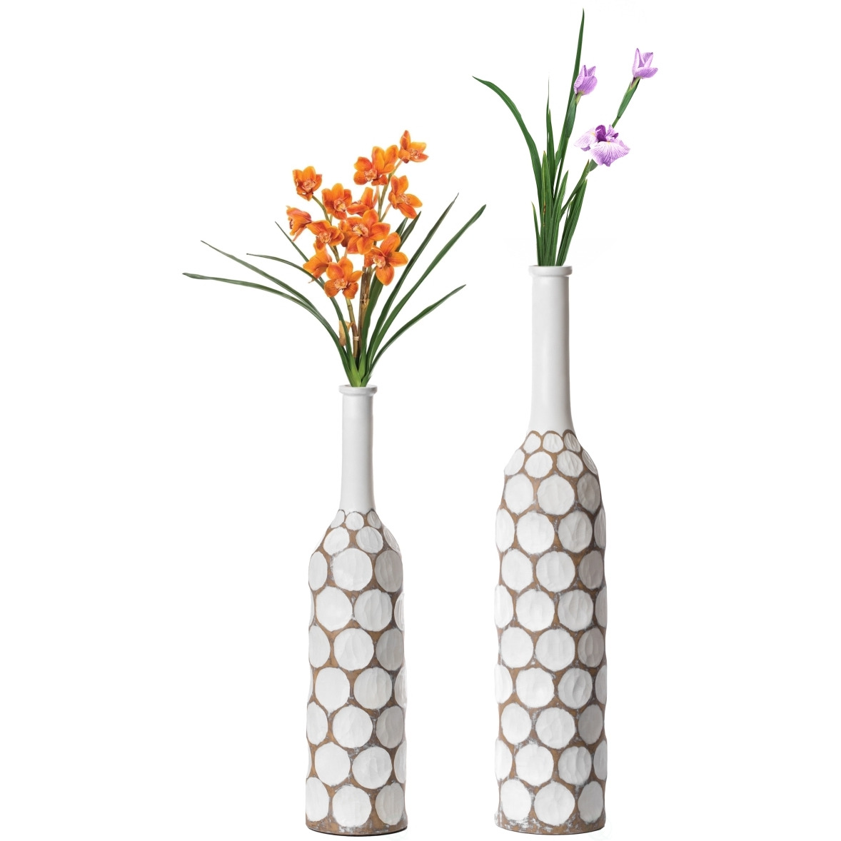Uniquewise QI0041802 7 x 335 in carved Divot Bubble Design with Tall Neck Decorative contemporary Floor Vase  White - Set of 2