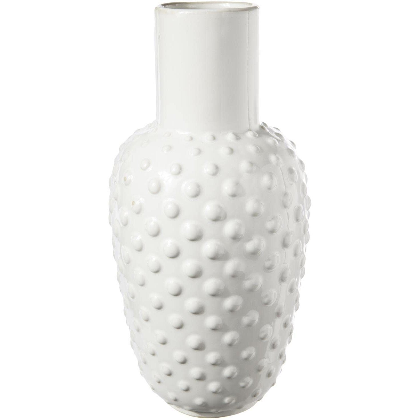 Urban Trends collection 50091 ceramic Round Vase with Embossed Dotted Design Body & Tapered Bottom gloss&44 White - Large