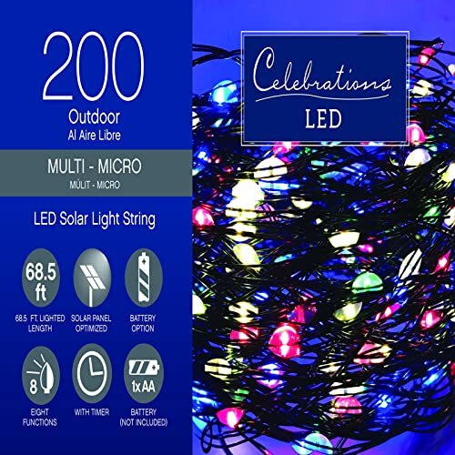 celebrations 9071441 1624 ft Smart Living LED Micro Multicolor String christmas Light Bulbs  200 count