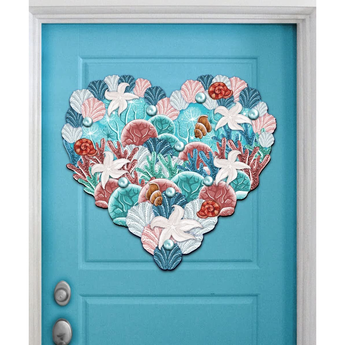 8198737 costal Hart Door Wooden Ornament Set of 2