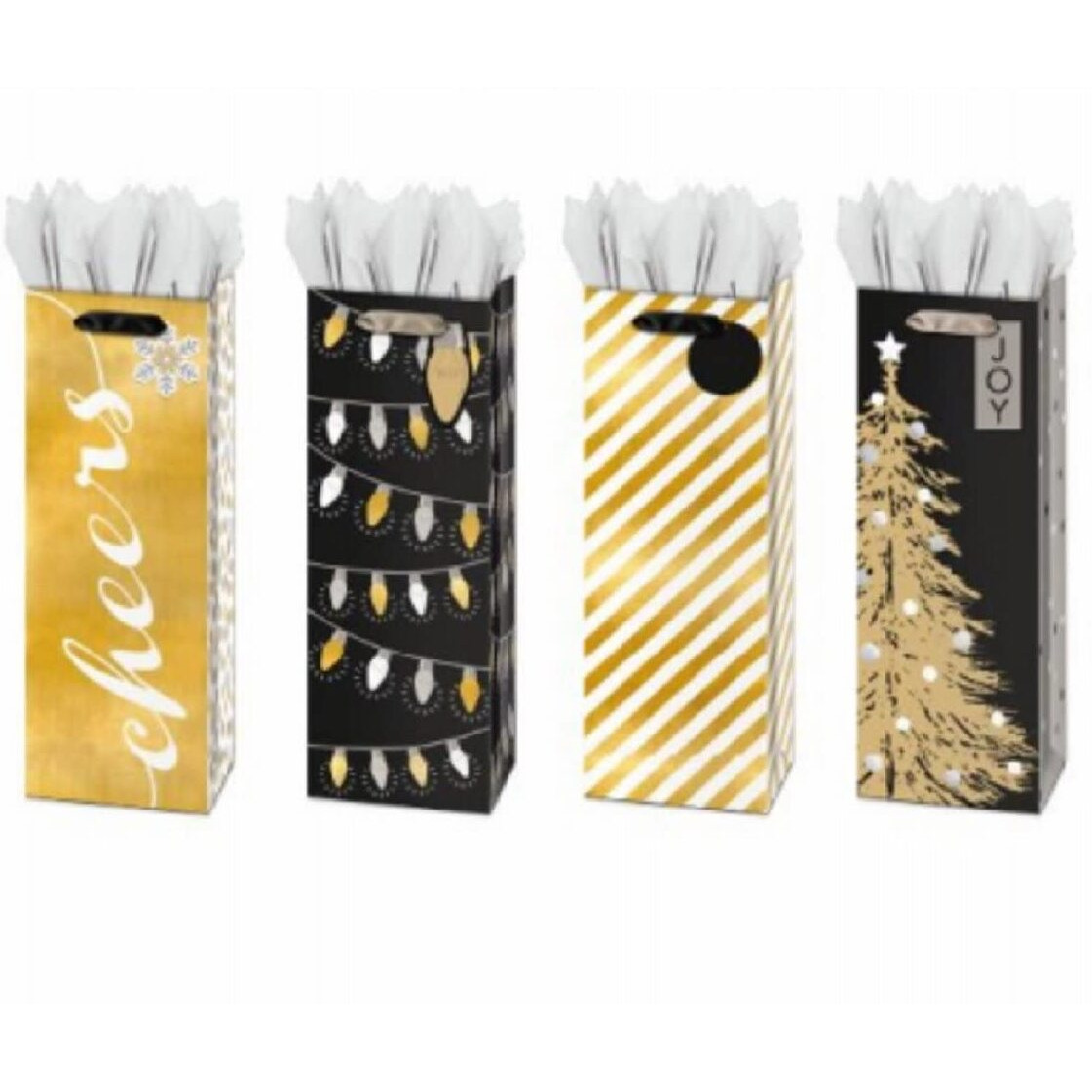 Ig Design group Americas 274728 christmas Festive Bottle Papercraft gift Bag&44 gold&44 White & Black
