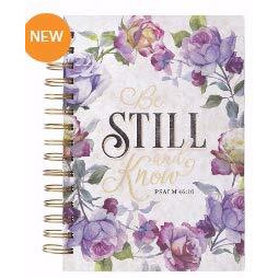 Be Still Wirebound Journal&44 White & Purple Floral - Large - Nov