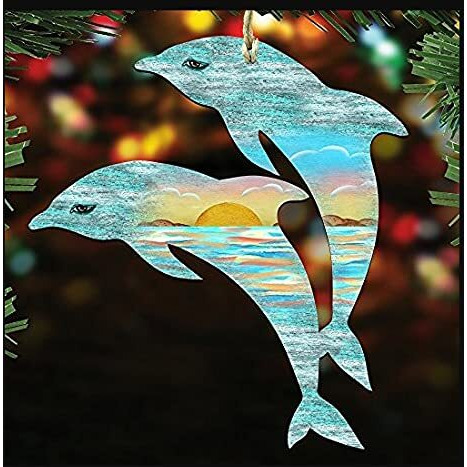 8198519 Dolphins Scenic Wooden christmas Ornament Set of 2