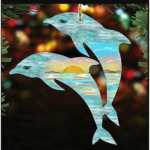 8198519 Dolphins Scenic Wooden christmas Ornament Set of 2
