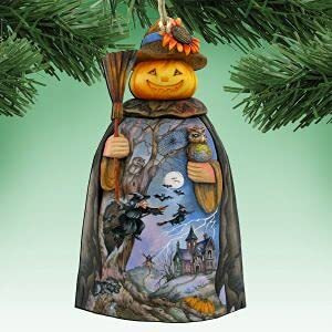 8114180 Halloween Scare craw Pumpkin Head Wooden Ornament Set of 2