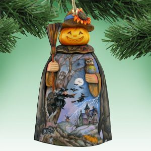 8114180 Halloween Scare craw Pumpkin Head Wooden Ornament Set of 2