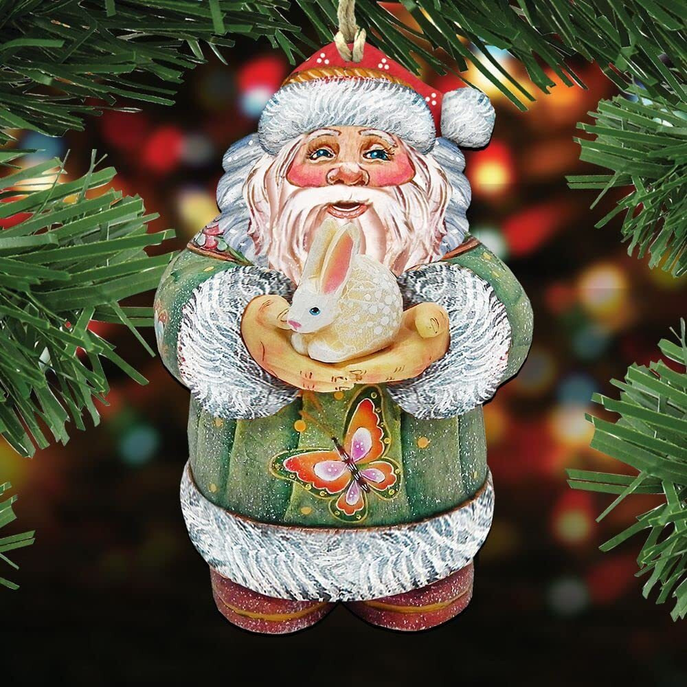 8118085 Bunny Santa Wooden christmas Ornament Set of 2