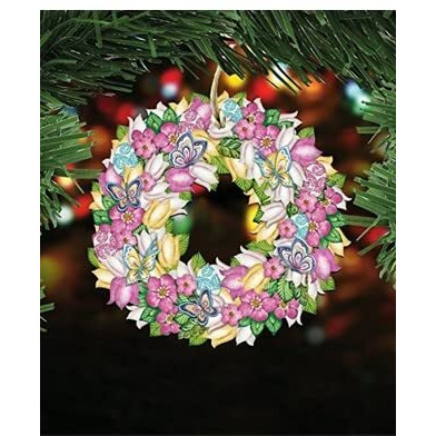 8185301 Flowers Spring Wreath Wooden Ornament Set of 2