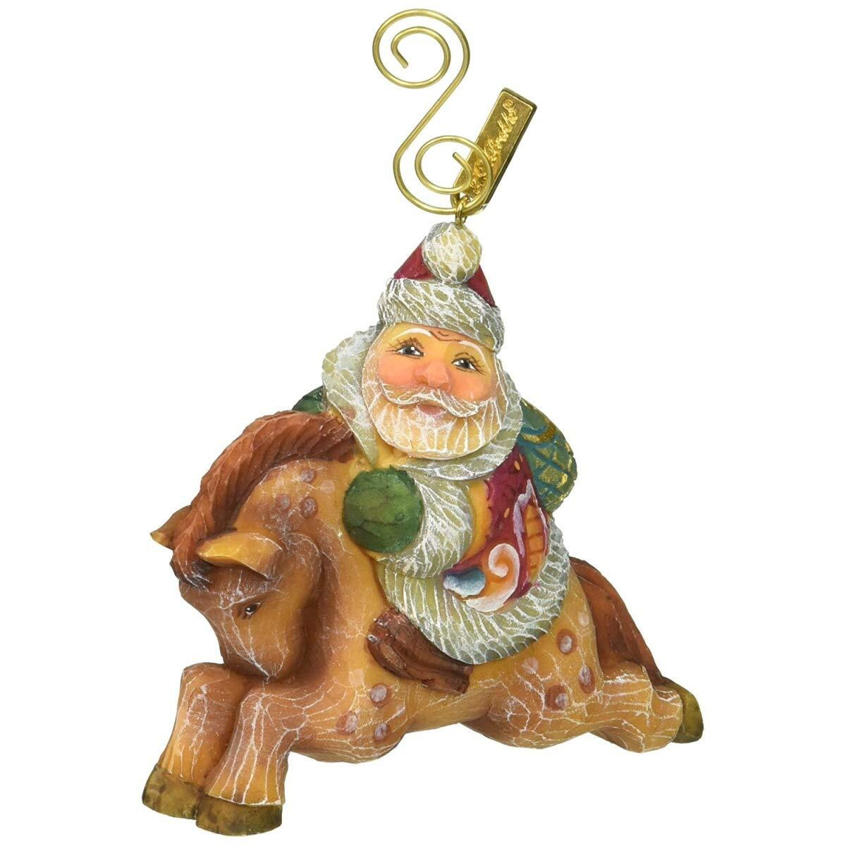 8114060 goose Traveling Santa Wooden christmas Ornament Set of 2