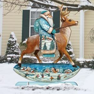8151123 Reindeer Ride Santa Wooden christmas Ornament Set of 2