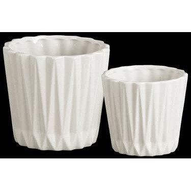 ceramic Round Vase with Ribbed Design Body & Tapered Bottom&44 White - Set of 2