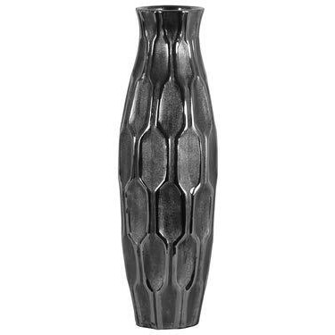 Large ceramic Round Bellied Vase with Embossed Honeycomb Design Body & Tapered Bottom&44 Silver