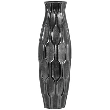 Large ceramic Round Bellied Vase with Embossed Honeycomb Design Body & Tapered Bottom&44 Silver
