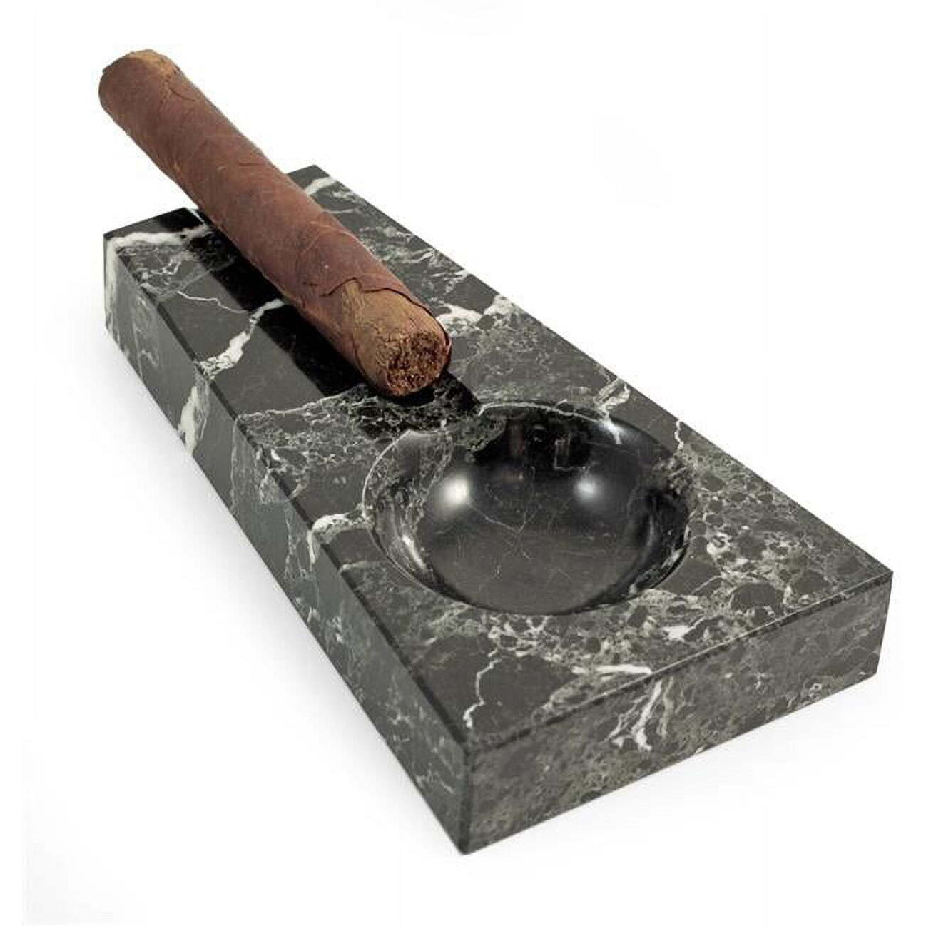 Bey-Berk International c301 Single cigar Marble Ashtray  Black Zebra