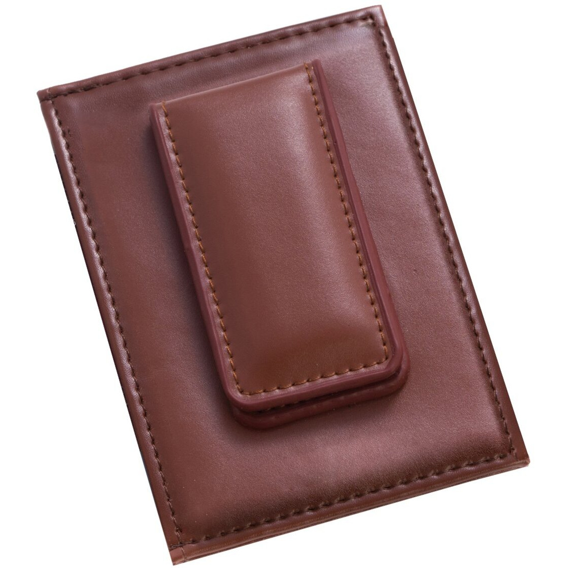 Bey-Berk International BB516W Brown Leather Magnetic Money clip & Wallet with ID Window