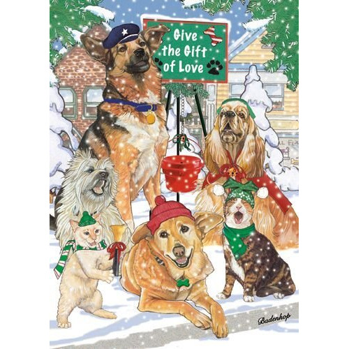 Pipsqueak Productions c520 Mix Dog With cat Holiday Boxed cards