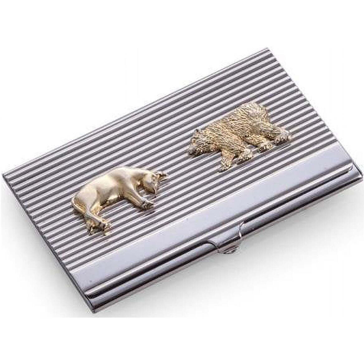 Bey-Berk International D261B Silver Plated Business card case with gold Plated Stock Market Emblem
