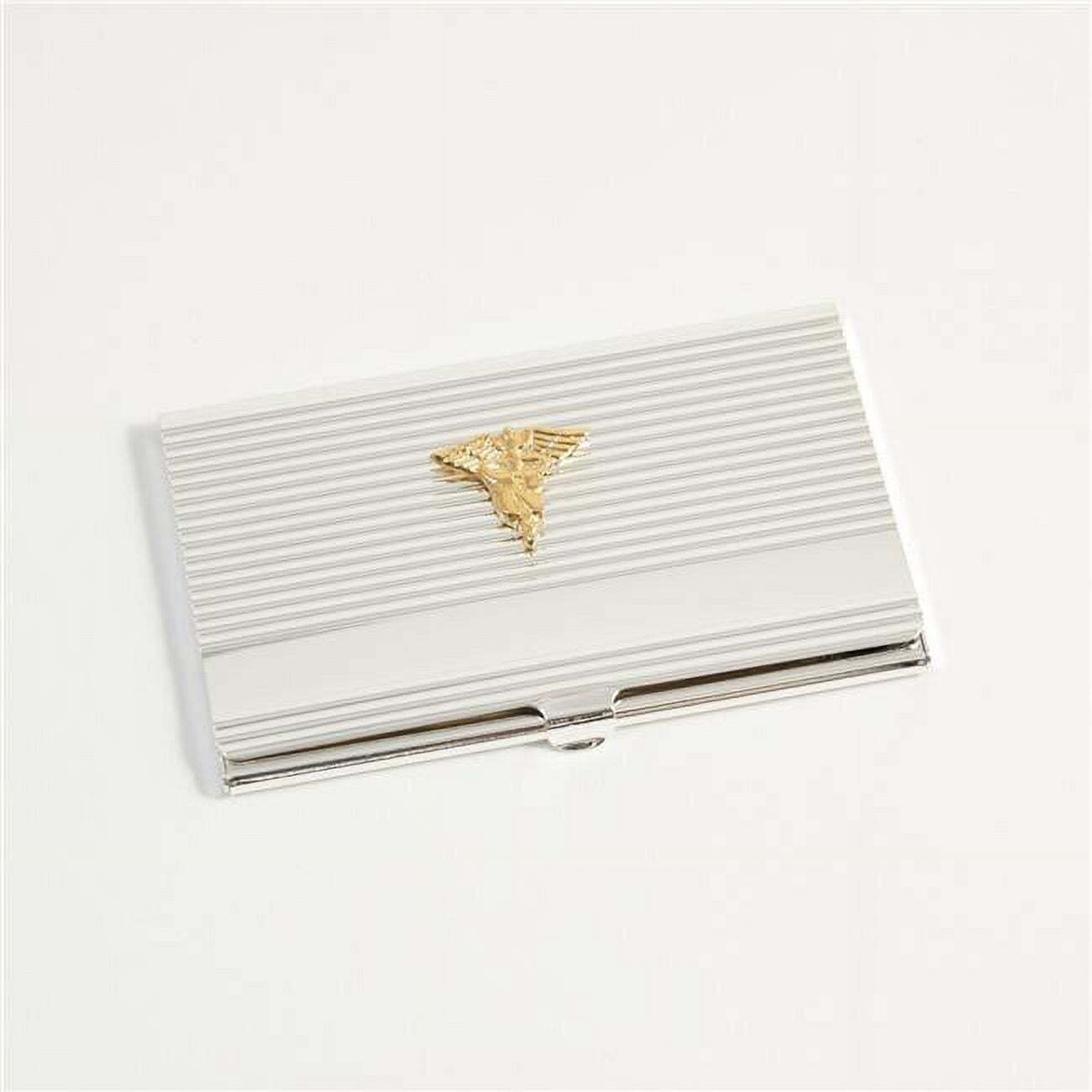 Bey-Berk International D261N Silver Plated Business card case with gold Plated Nursing Emblem