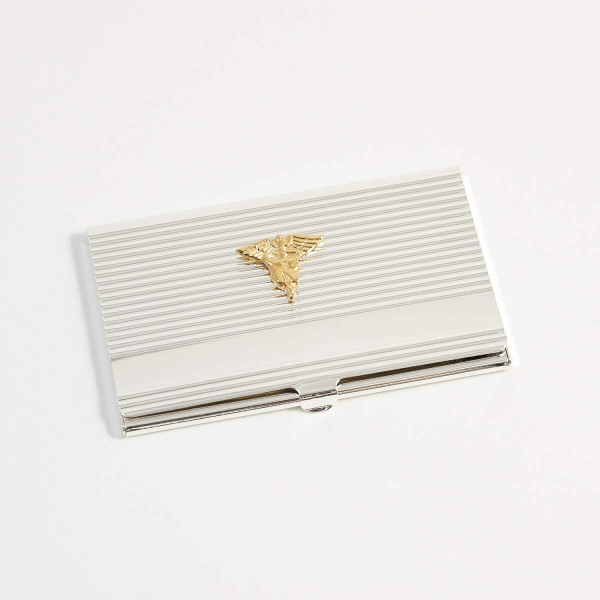 Bey-Berk International D261N Silver Plated Business card case with gold Plated Nursing Emblem