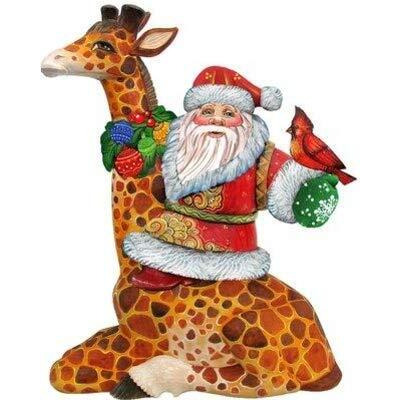 gDeBrekht 8111360M Wooden Santa on giraffe Decorative Hanging or Freestanding Figurine for Home & garden