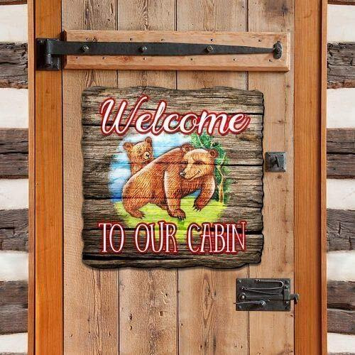 gDeBrekht 8114080M Wooden Welcome cabin Bears Decorative Hanging or Freestanding Figurine for Home & garden