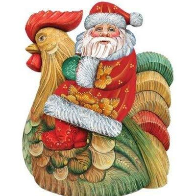 gDeBrekht 8111340M Santa on Rooster Wooden Decorative Hanging or Freestanding Figurine for Home & garden