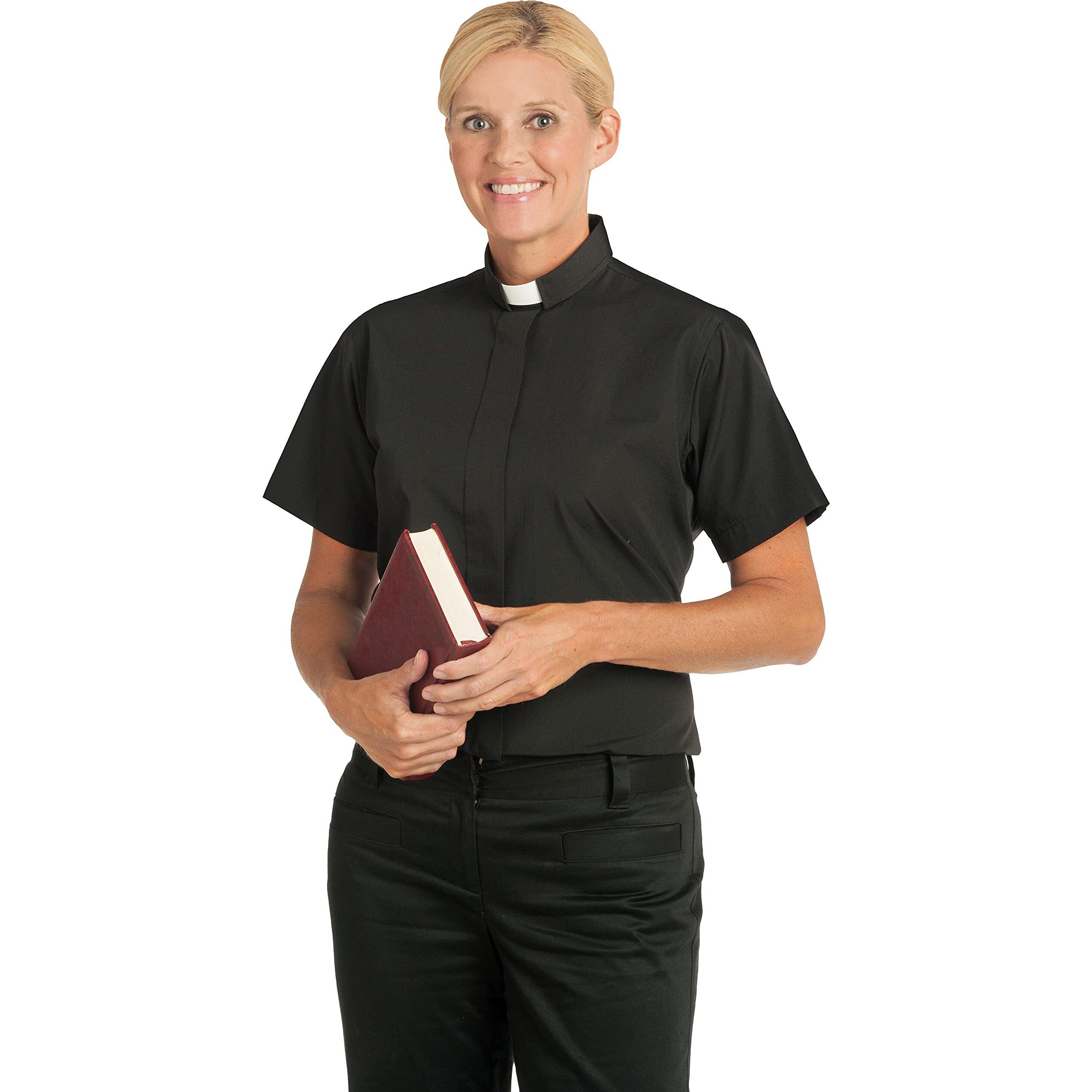 Murphy Robes 038288 clerical Shirt Women Short Sleev Tab col Sz 22 Black