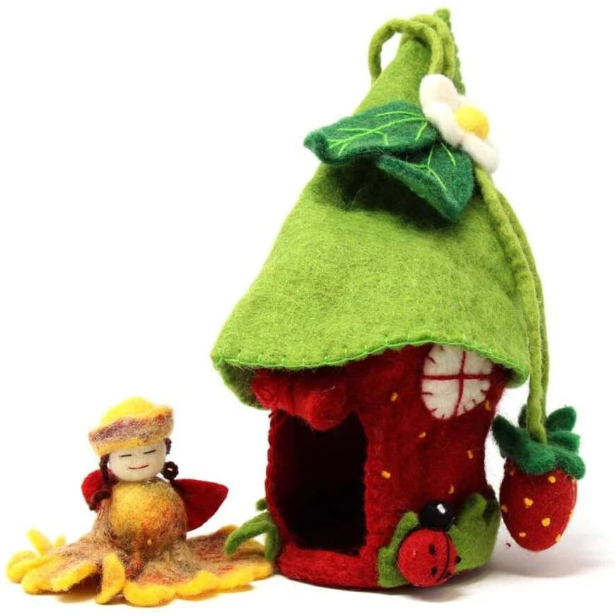 global groove gLg2353-133014 Handmade & Fair Trade Felted Strawberry Fairy House