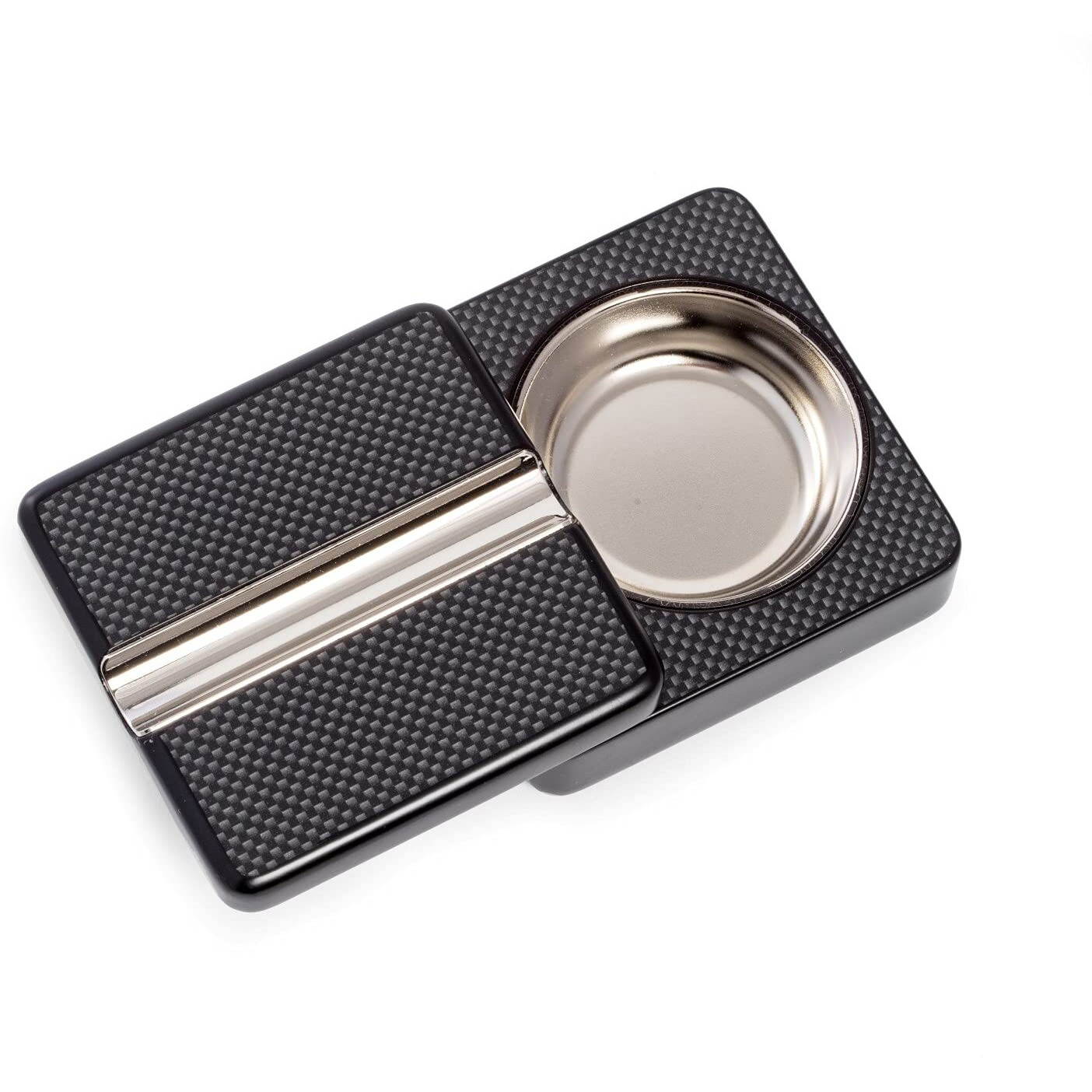 Bey-Berk International c311 carbon Fiber Pivot Design Single cigar Ashtray - Black & grey