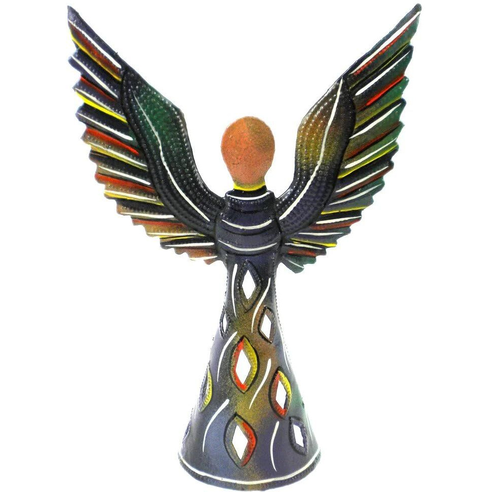 croix Des Bouquets HMDPA2 Handmade & Fair Trade 9 in Hand Painted Standing Metal Angel