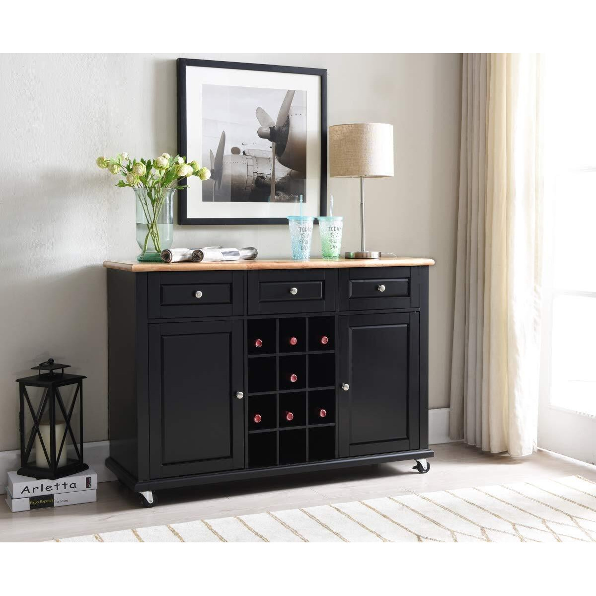 Inroom Furniture Designs WR1364 Wood Wine Rack - Black & Natural