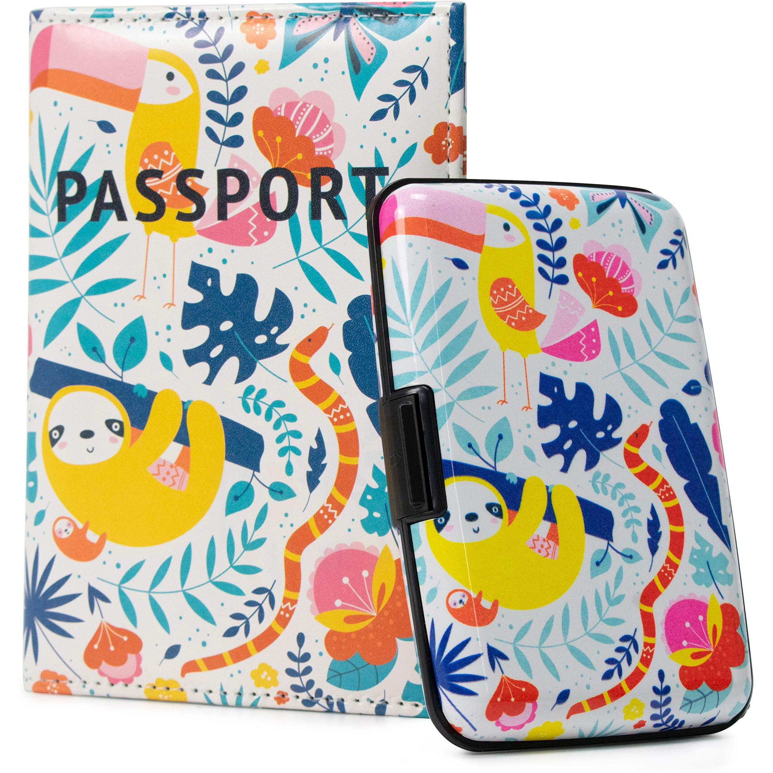 Miami carryOn RFIDWSPRSLTH RFID Protected Wallet and Passport cover Set (Sloths Rainforest)