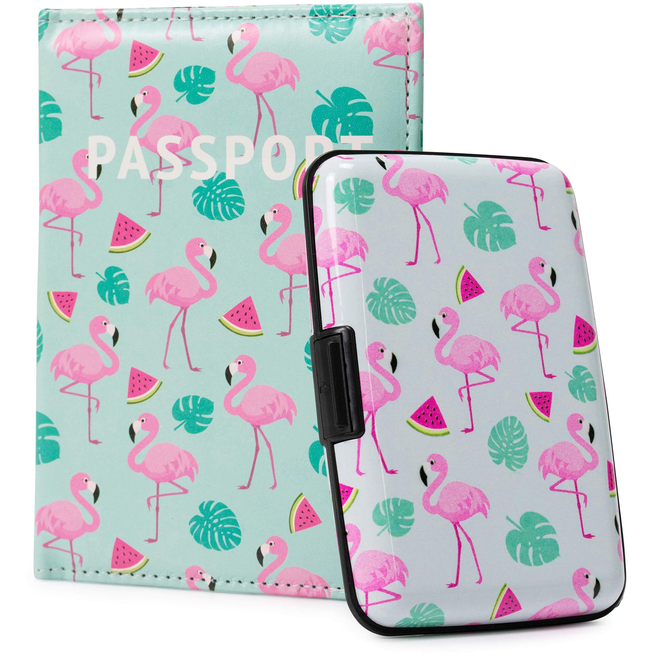 Miami carryOn RFIDWSWMLFL RFID Protected Wallet and Passport cover Set (Flamingos & Watermelons)