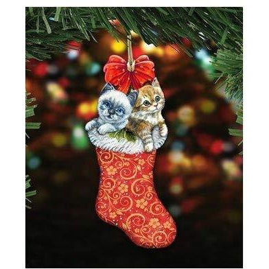 gDeBrekht 8114021M Wooden Kitty cats christmas Stocking Decorative Hanging or Freestanding Figurine for Home & garden
